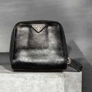 Prada Black Saffiano Zip Wallet with Triangle Logo